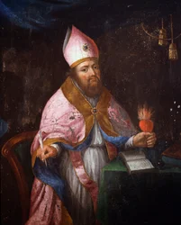 Afbeelding van Sint Franciscus van Sales op het punt om te schrijven