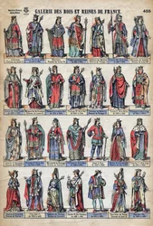 Voorstelling van koningen en koninginnen van Frankrijk uit de Capetiaanse dynastie (van Lodewijk VII tot Karel VIII). Illustratie eind 19e eeuw.