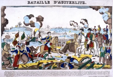 Weergave van de Slag bij Austerlitz, of Slag der Drie Keizers, op 02/12/1805. Afbeelding van Epinal