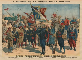 Parade van 14 juli, onze koloniale troepen, illustratie uit «Le Petit Journal», geïllustreerd supplement, 13 juli 1913
