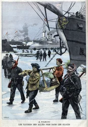 Opstand van de Boksers (1898-1900) de schepen van de geallieerden in het ijs Atakou. in 