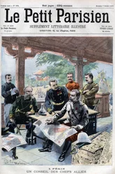 Bokseropstand: een raad van de geallieerde bevelhebbers (Fransen, Russen, Amerikanen, Engelsen, Japanners) (GEALLIEERDE KRIJGSRAAD) - in ‘Le Petit Parisien’