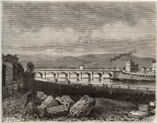 Roanne - Loire, in de regio Rhone-Alpes - gravure in 