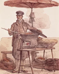 Geroosterde kastanjeverkoper, prent, Frankrijk