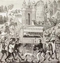 Robert I, hertog van Normandië, wordt gedragen in zijn draagstoel, uit 