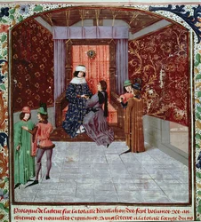 Edward IV ontvangt het boek van de auteur, uit Anciennes Chroniques d
