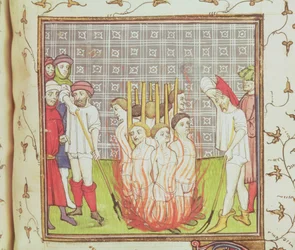 Roy 20 C VII f.44v Verbranding van de Tempeliers, ca.1308 (perkament)