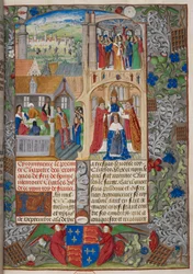 Royal 20 E. V, f.8 Kroning van Karel VII, scènes uit de 