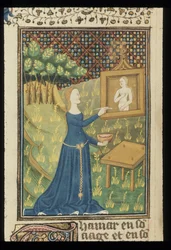 Pagina uit De claris mulieribus in een anonieme Franse vertaling (Le livre de femmes nobles et renomées) door Giovanni Boccaccio, ca. 1440