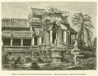 Ruïnes in Angkor Wat, binnengevel van een huis