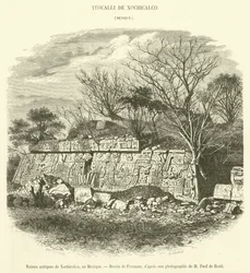 Azteekse ruïnes van Xochicalco, in Mexico (gravure)
