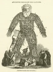 Mensenoffers bij de Galliërs (gravure)
