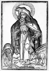 Sint Antonius de Grote, frontispice uit In Symbolicam S.Antonii Magni Imaginem Commentatio door Théophile Raynaud, gepubliceerd 1659
