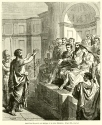 Sint Paulus voor koning Agrippa en koningin Berenice (gravure)