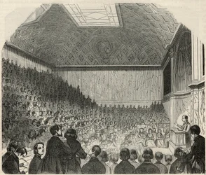 Zaal van de cursussen aan het College de France in Parijs in de 19e eeuw - Gravure in 