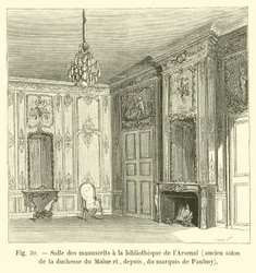 Manuscriptzaal in de bibliotheek van het Arsenaal, voormalig salon van de hertogin van Maine en later van de markies de Paulmy