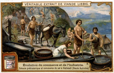 Zouthandel in Opper-Oostenrijk in de prehistorie in Hallstadt - chromo. Liebig