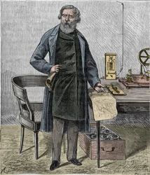 Samuel F B Morse, Amerikaanse kunstenaar en de uitvinder van de Morsecode - Portret van de Amerikaanse uitvinder Samuel Finley Breese Morse (1791-1872) - Gravure in "Wetenschappen binnen het bereik van iedereen - natuurkunde en chemie" door Alexis Clerc - 