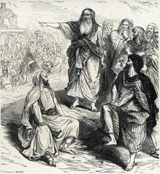 Samuel toont de Israëlieten de gevaren van het hebben van een koning Gravure van Lahure 19e eeuw Privécollectie