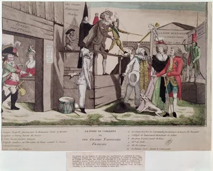 Satirische cartoon over de Franse emigranten in Coblentz en de Verklaring van Pillnitz, 1791