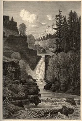 Saut du Doubs (waterval) Franche-Comté - gravure in "PATRIE" - BESCHRIJVING PICTURESQUE DE LA FRANCE IN 6 VOLUMES DOOR LUCIEN HUARD - eind 19e eeuw