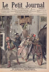 Schandaal in Constantinopel, twee jonge moslima’s ontsnappen uit een harem, illustratie uit „Le Petit Journal“, 4 februari 1906