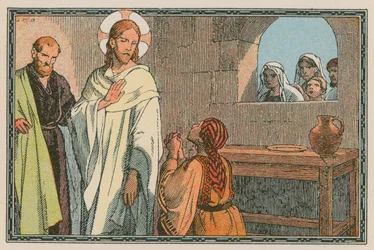 Scène uit het leven van Jezus (gekleurde gravure)