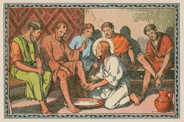 Scène uit het leven van Jezus (gekleurde gravure)