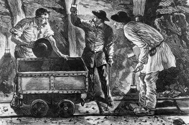 Scène in een kolenmijn, illustratie uit Germinal van Émile Zola (1840-1902), 1886