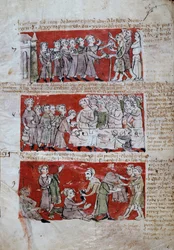 Scène uit het studentenleven aan het Hubant College of Ave Maria in Parijs. Manuscriptpagina 