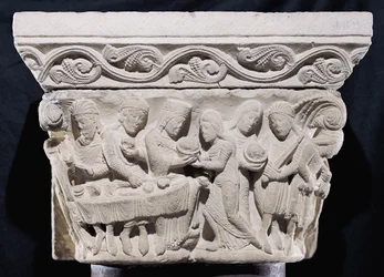 Scènes uit de dood van St. Johannes de Doper, reliëf van een kapiteel