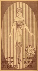 Select JPB korset te koop in de korsetafdeling van Galeries Lafayette in Parijs - 1914