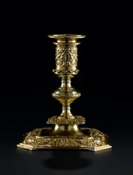 Zilververgulde kandelaar met afneembare tuit, uit de Lennoxlove toiletservice, eigendom van Frances Teresa Stewart, hertogin van Richmond en Lennox: Frans, Parijs, door Pierre Masse, 1661 - 1662