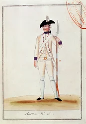 Soldaat van het Franse Agenois Infanterieregiment, ca. 1780