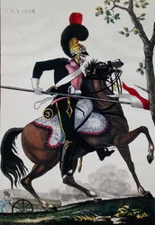 Soldaat van de Franse huishoudelijke cavalerie tijdens de periode van het keizerrijk