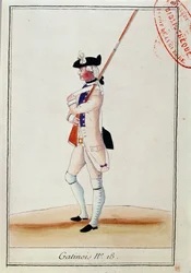 Soldaat van het Grenadier Gatinois Regiment, ca. 1780