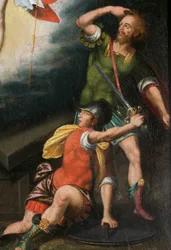 Soldaten tijdens de opstanding, detail (Drieluik van Aubery)