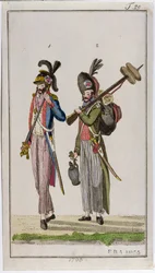 Soldaten van de Franse Revolutie met bajonetten in 1793