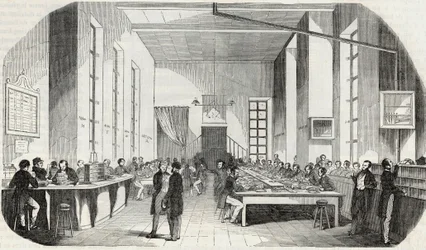Sorteren van brieven in Parijs - Gravure in 