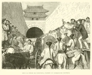 Onder de Tien-Tsin poort, naar een schets van de auteur (gravure)