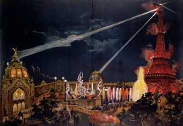 Souvenir van de feestverlichting in Parijs ter herdenking van het 1e eeuwfeest van de Franse Revolutie tijdens de Wereldtentoonstelling van 1889