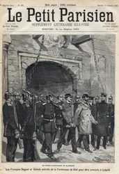 Spionageproces in Duitsland: de Fransen Daguet en Dubois overgebracht van de Kiel-vesting naar Leipzig. Een van de krant Le petit Parisien op 10/12/1893 (gravure)
