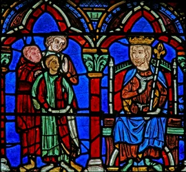 St. Cheron raam: zoon van Clotaire geleid naar het graf