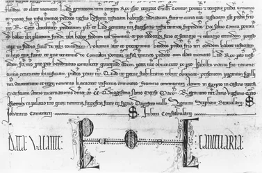 Sint Lodewijk regelt de rechten van justitie van de Graven van Artois (inkt op papier)
