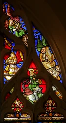 Sint-Margaretha en muzikale engelen met harp, trompet en orgel