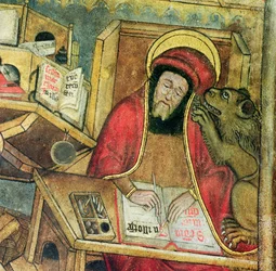 St. Marcus schrijft zijn evangelie (detail)