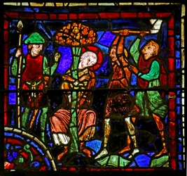 St. Martin vastgebonden aan een boom, scène uit het Leven van St. Martin, Chartres Kathedraal