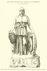 Antiek standbeeld bewaard in de tempel van Theseus, in Athene
