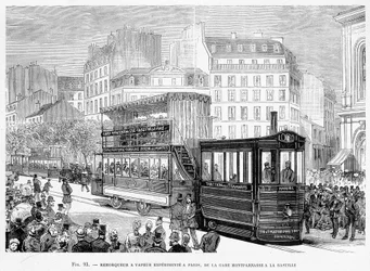 Stoomsleepboot voor ervaren tramwagons in Parijs, van Montparnasse station naar Bastille - in 