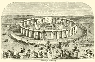 Stonehenge, gerestaureerd (gravure)